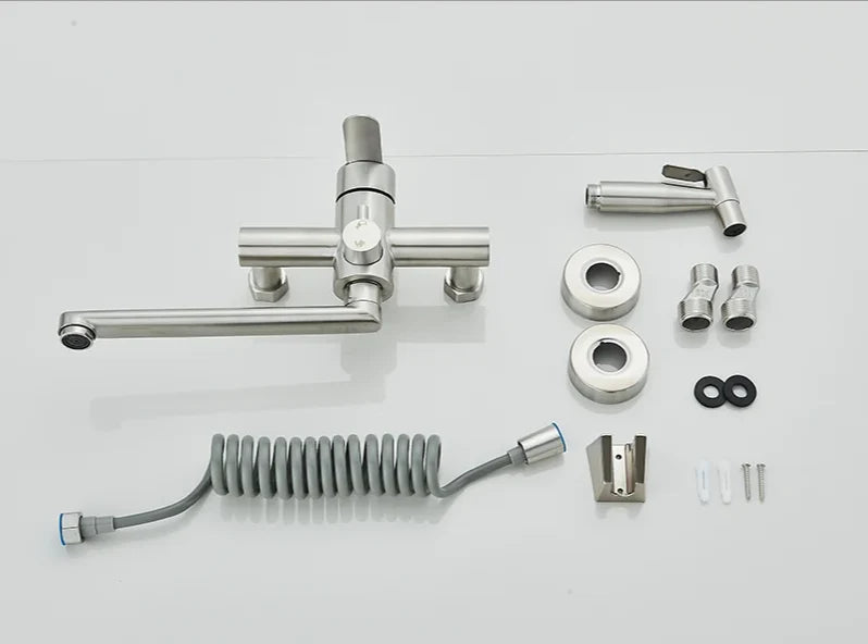 Wall-Mount Faucet 360° Swivel Pull-Out Spray