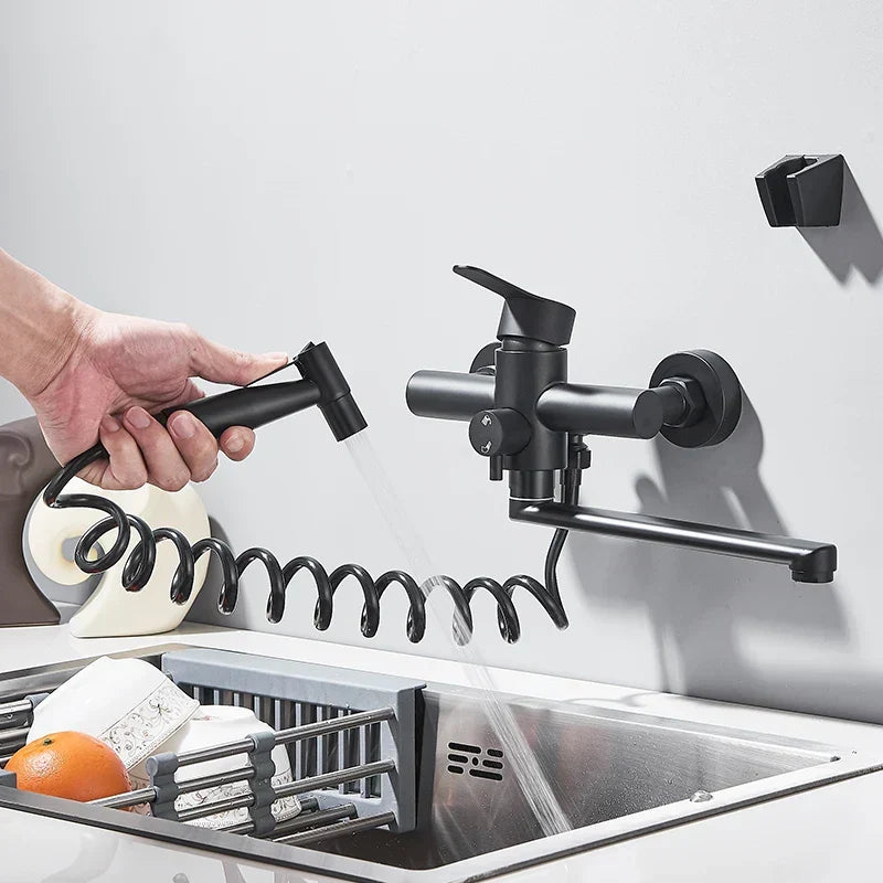 Wall-Mount Faucet 360° Swivel Pull-Out Spray