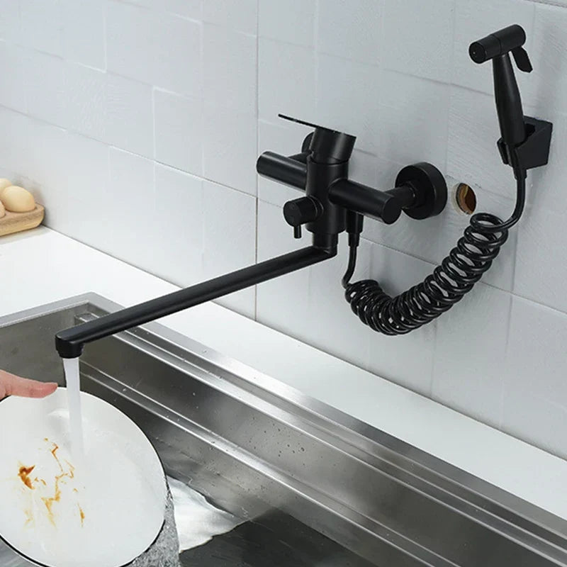 Wall-Mount Faucet 360° Swivel Pull-Out Spray