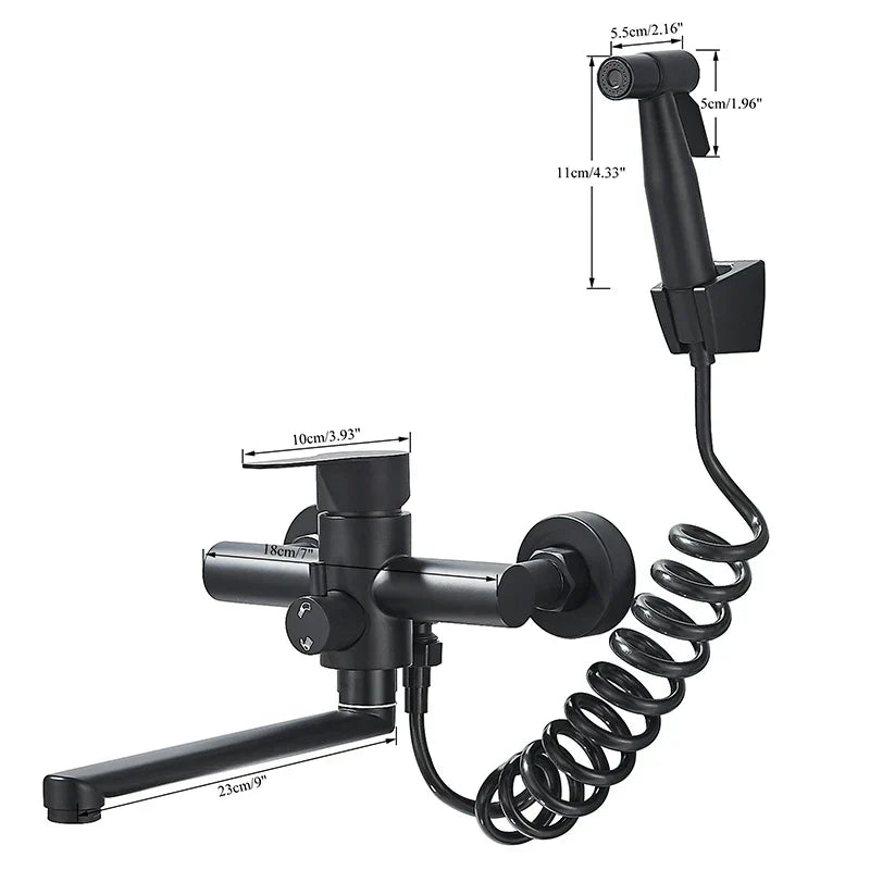Wall-Mount Faucet 360° Swivel Pull-Out Spray