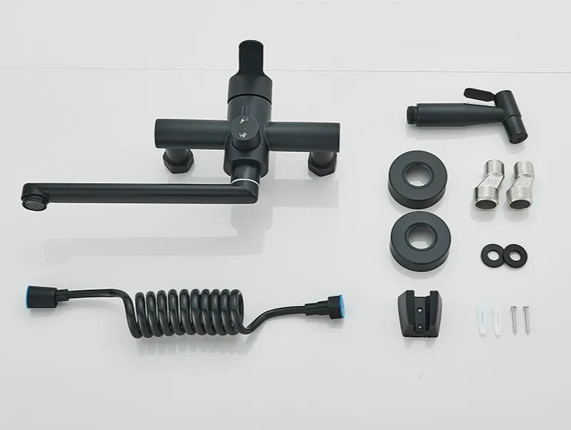 Wall-Mount Faucet 360° Swivel Pull-Out Spray