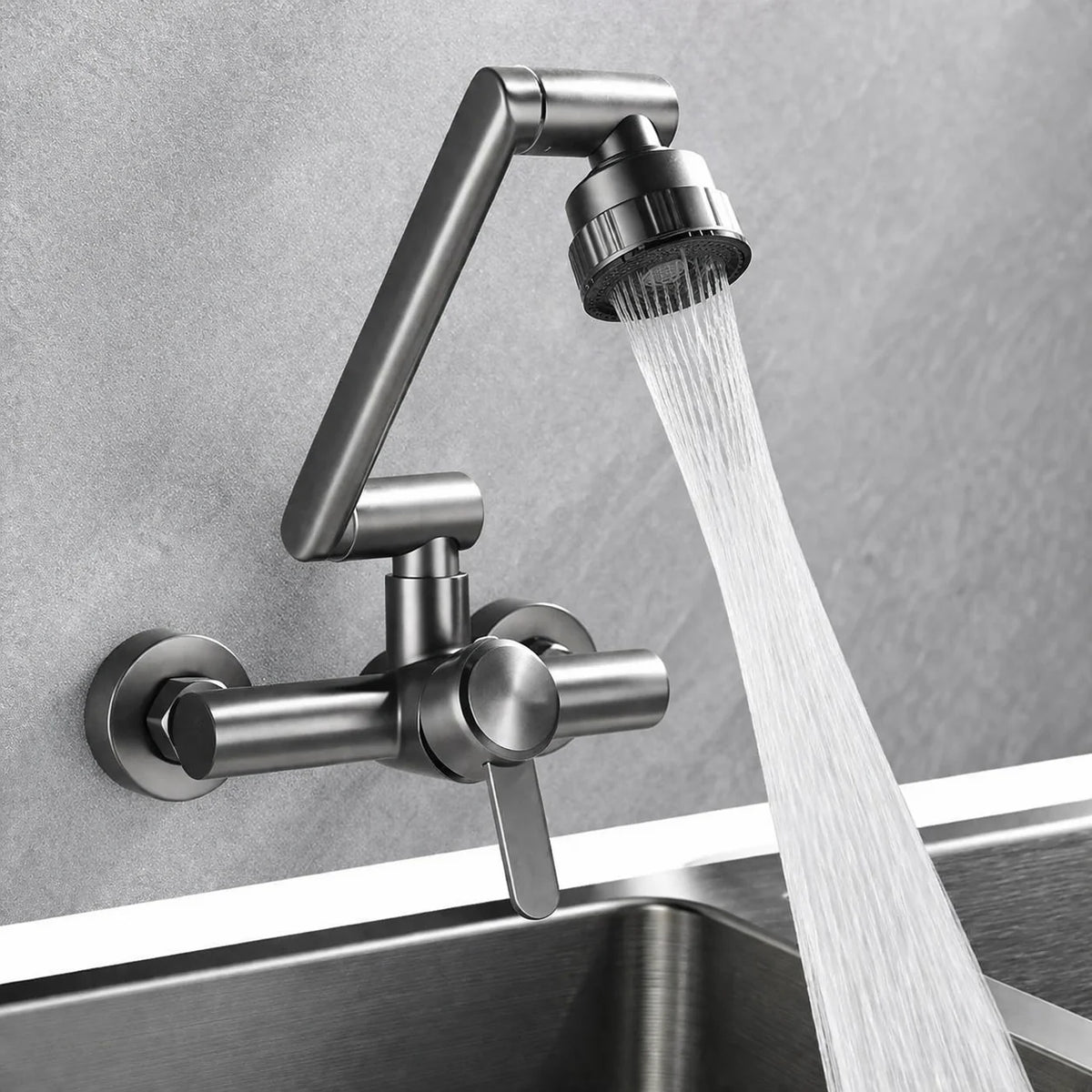 Wall-Mount Faucet 4 Spray Modes 360 Degree Swivel