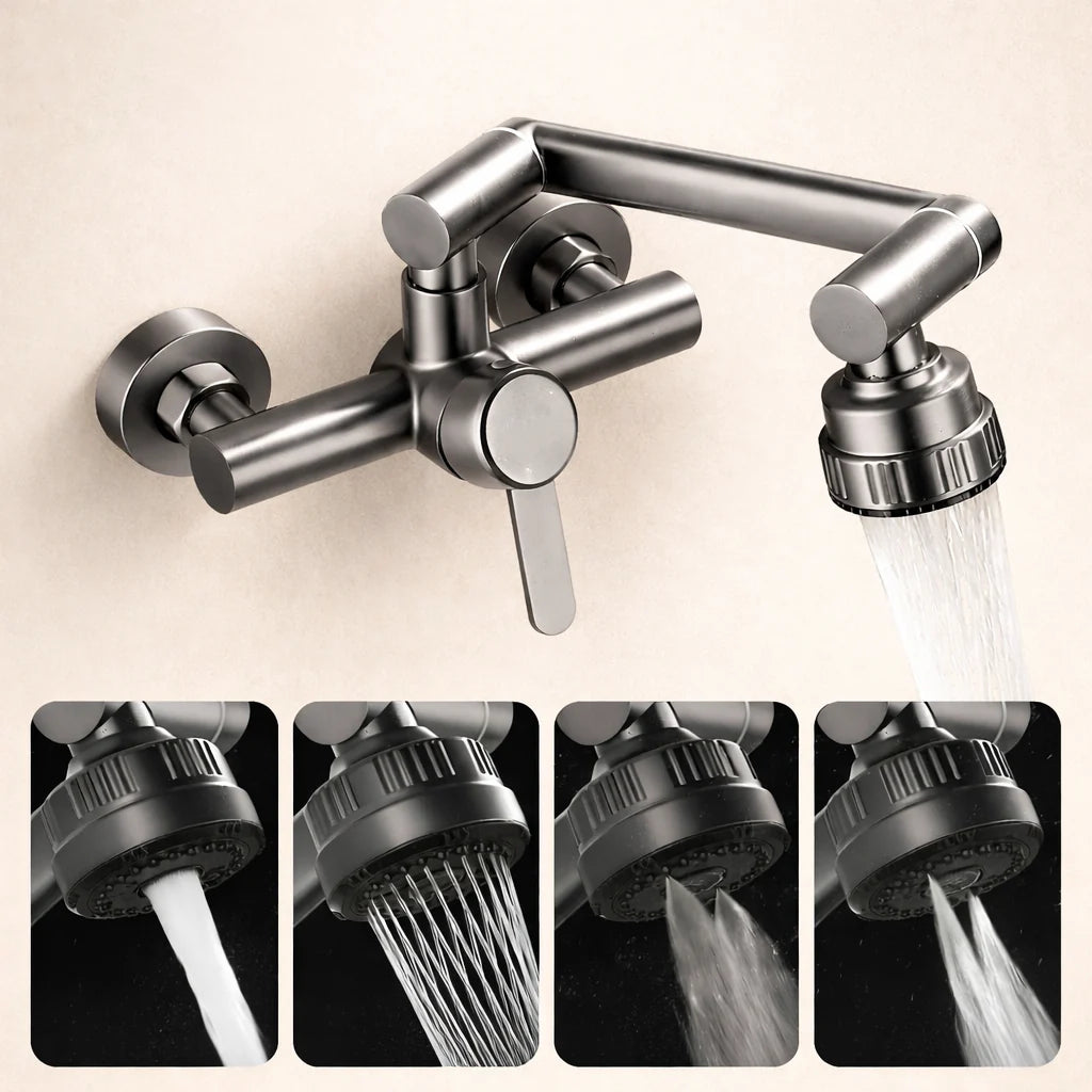Wall-Mount Faucet 4 Spray Modes 360 Degree Swivel