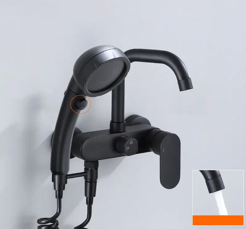 Wall-Mount Faucet Black Brass 360° Swivel & Side Sprayer