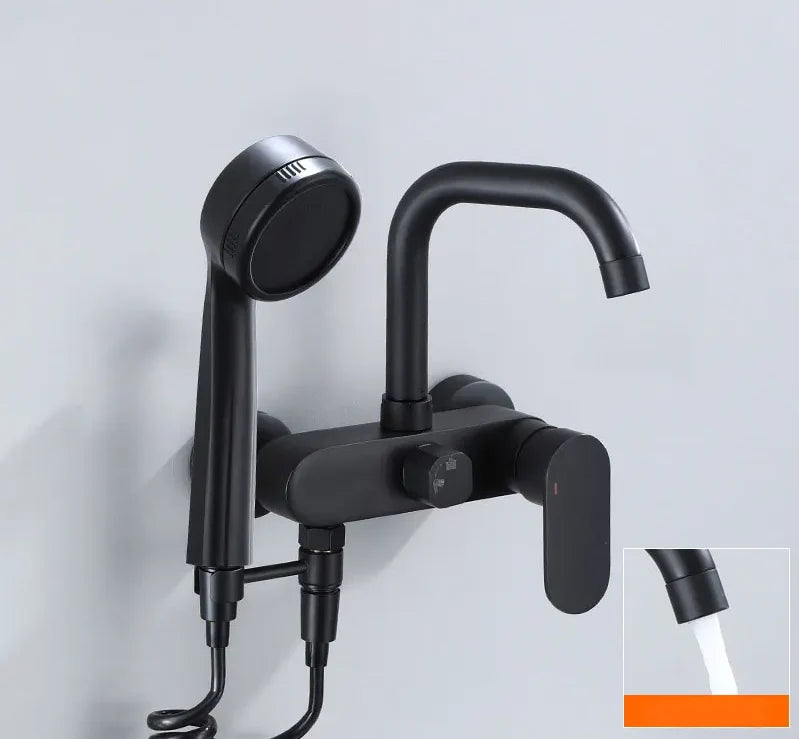 Wall-Mount Faucet Black Brass 360° Swivel & Side Sprayer