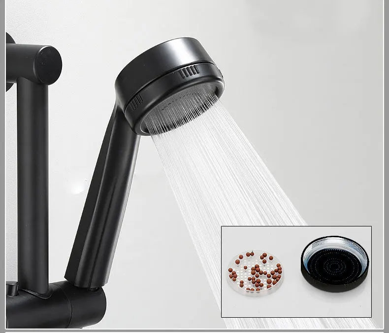 Wall-Mount Faucet Black Brass 360° Swivel & Side Sprayer