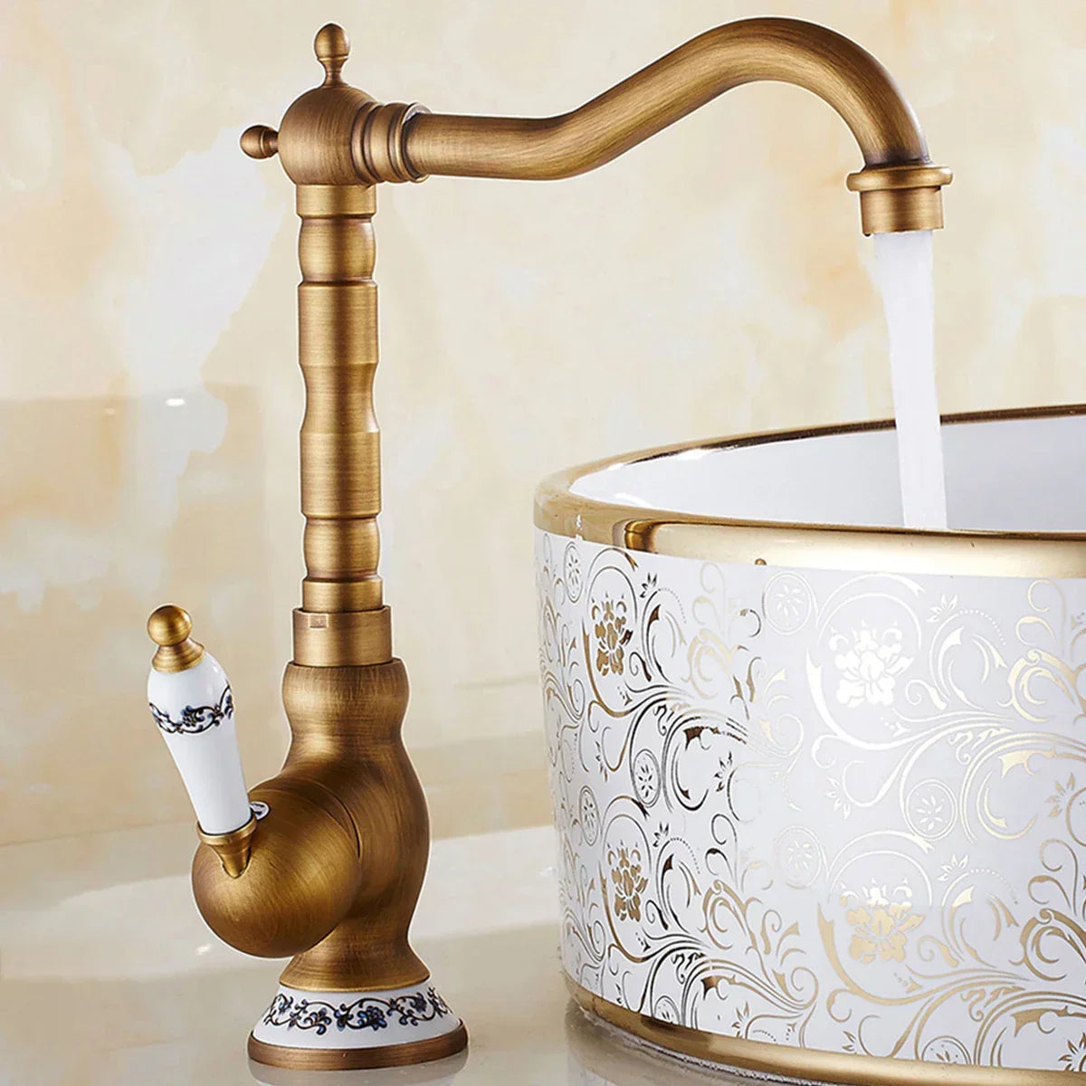 Wall-Mount Faucet Solid Brass Ceramic Disc & 360° Swivel