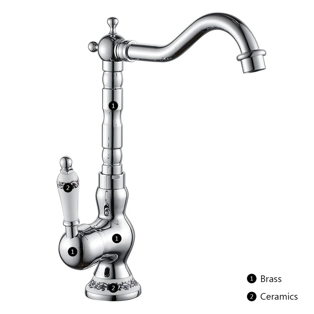 Wall-Mount Faucet Solid Brass Ceramic Disc & 360° Swivel