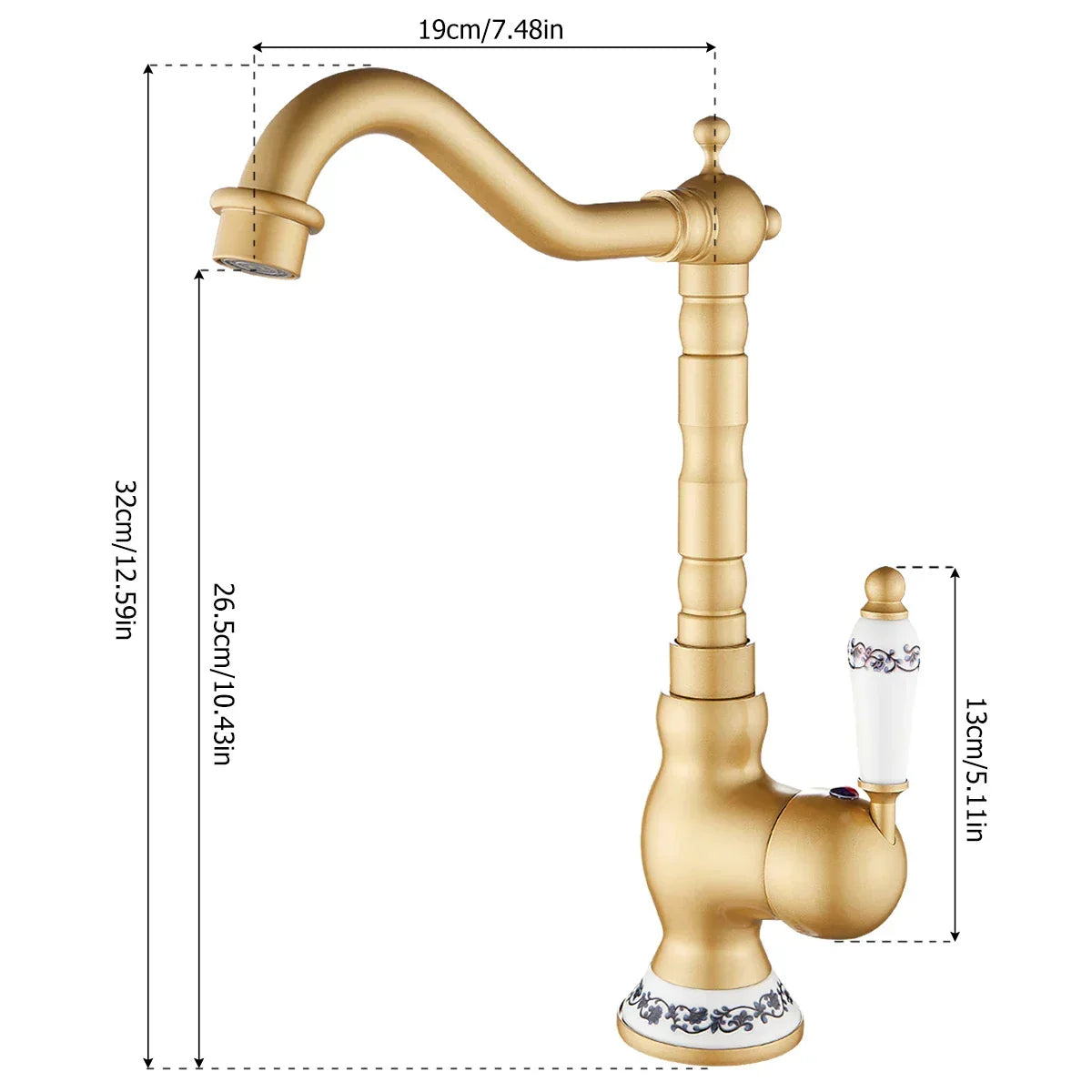 Wall-Mount Faucet Solid Brass Ceramic Disc & 360° Swivel