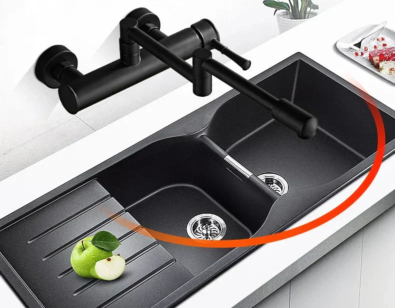 Wall-Mount Kitchen Faucet 360° Swivel Brass Single Handle