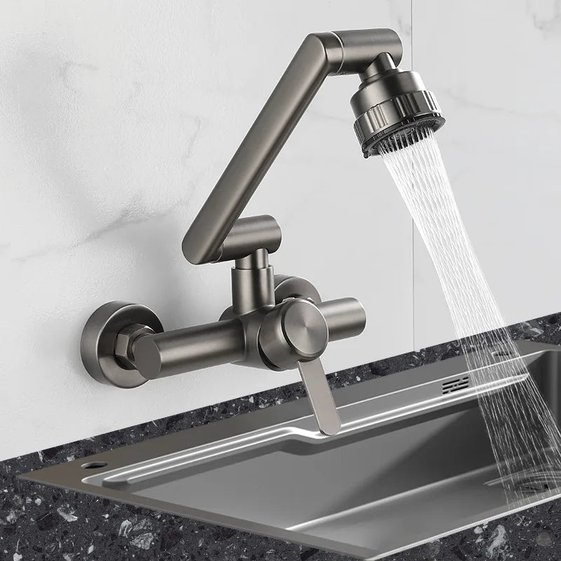 Wall-Mount Kitchen Faucet 360° Swivel Brushed Stainless Single Lever