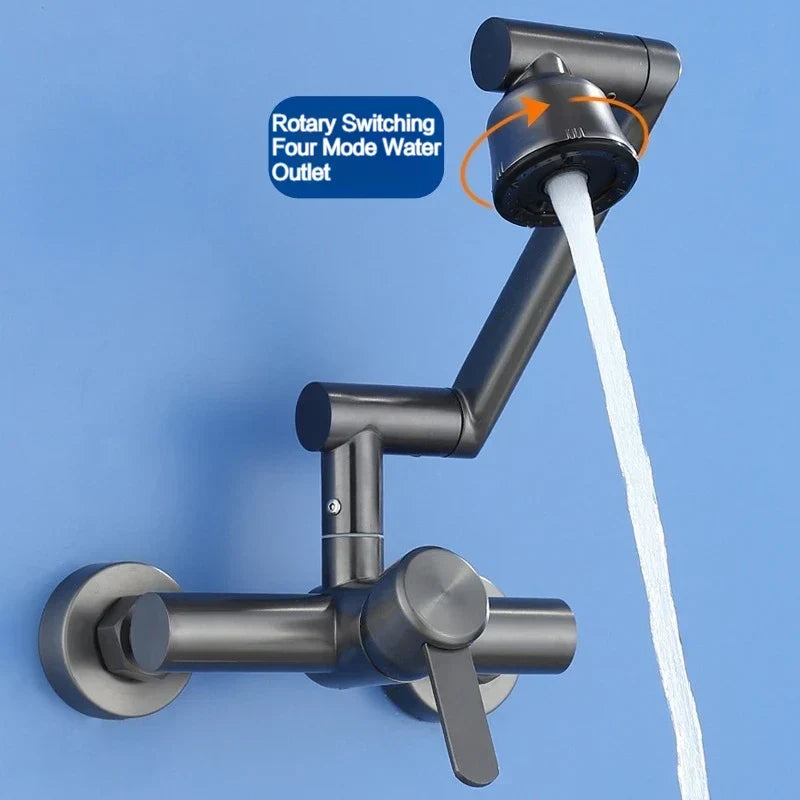 Wall-Mount Kitchen Faucet 360° Swivel Brushed Stainless Single Lever
