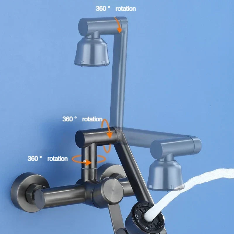 Wall-Mount Kitchen Faucet 360° Swivel Brushed Stainless Single Lever