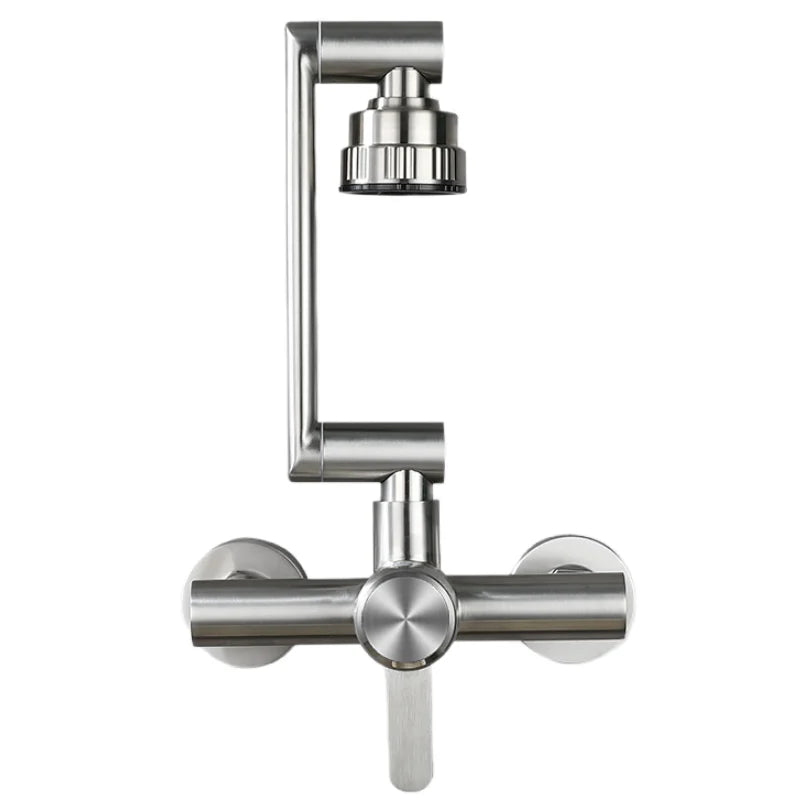 Wall-Mount Kitchen Faucet 360° Swivel Brushed Stainless Single Lever