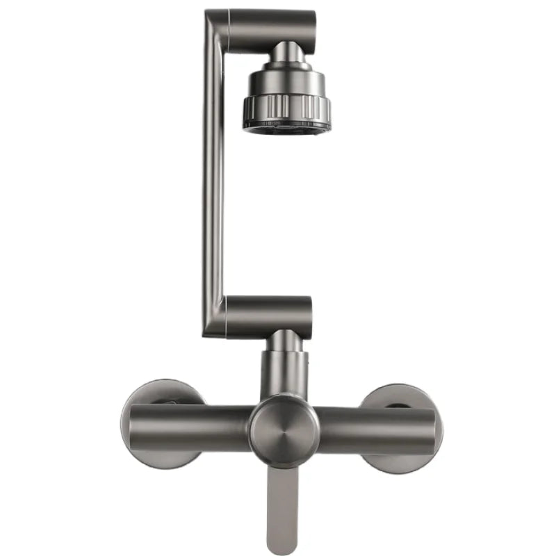Wall-Mount Kitchen Faucet 360° Swivel Brushed Stainless Single Lever