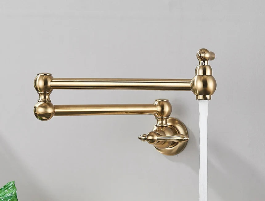 Wall-Mount Kitchen Faucet 360° Swivel Space-Saving Solid Brass