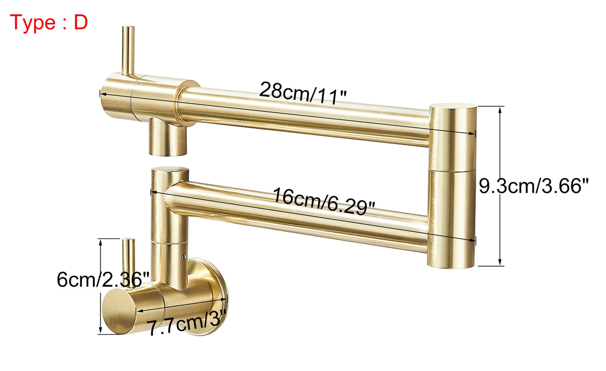 Wall-Mount Kitchen Faucet 360° Swivel Space-Saving Solid Brass