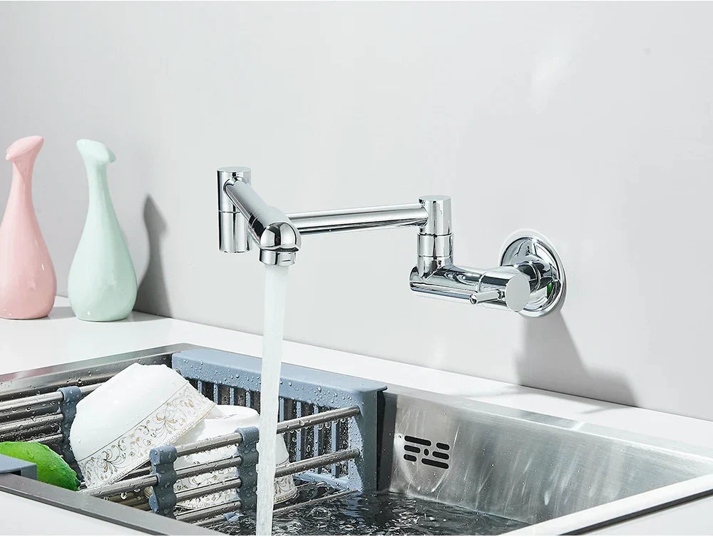Wall-Mount Kitchen Faucet 360° Swivel Space-Saving Solid Brass