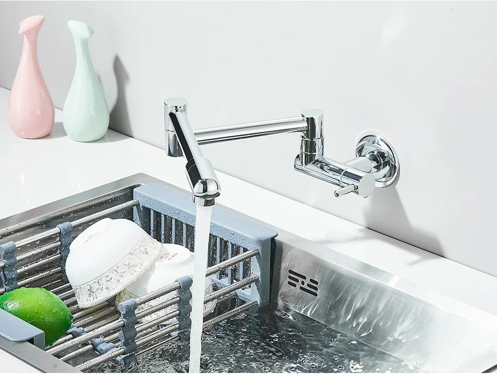 Wall-Mount Kitchen Faucet 360° Swivel Space-Saving Solid Brass
