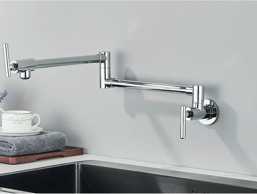 Wall-Mount Kitchen Faucet 360° Swivel Space-Saving Solid Brass