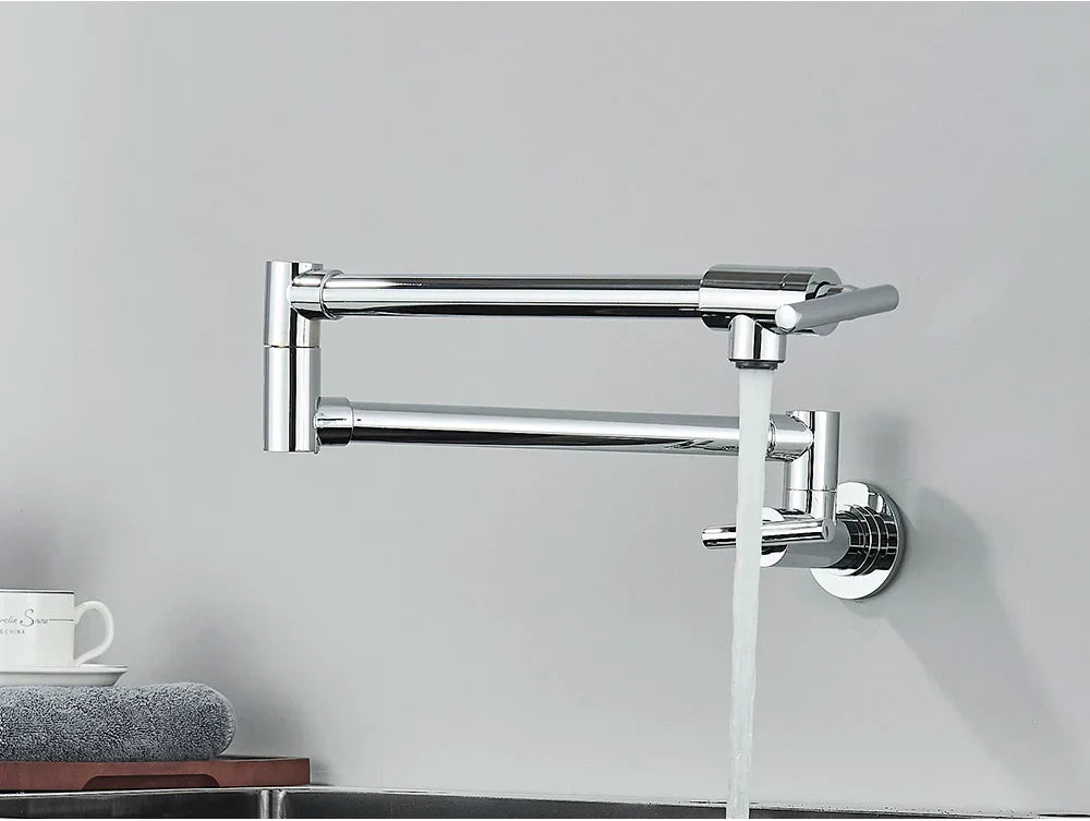 Wall-Mount Kitchen Faucet 360° Swivel Space-Saving Solid Brass