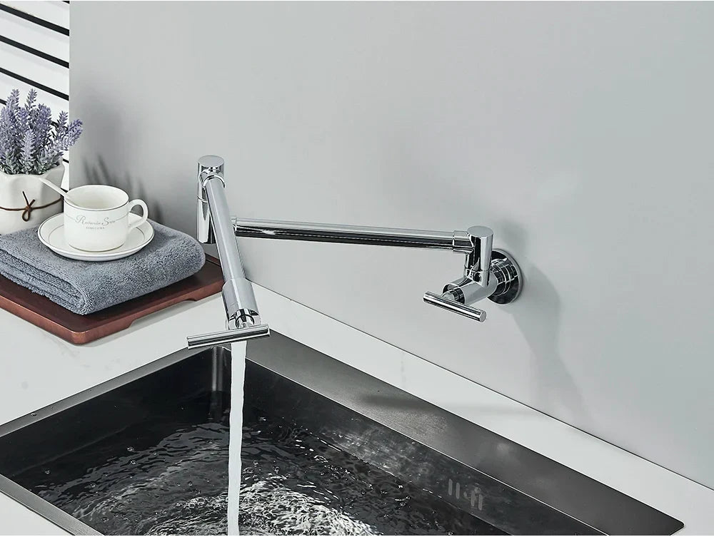 Wall-Mount Kitchen Faucet 360° Swivel Space-Saving Solid Brass