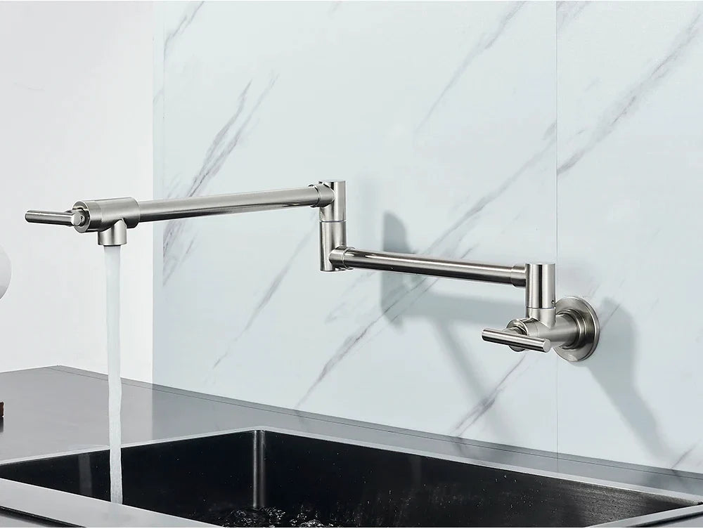 Wall-Mount Kitchen Faucet 360° Swivel Space-Saving Solid Brass