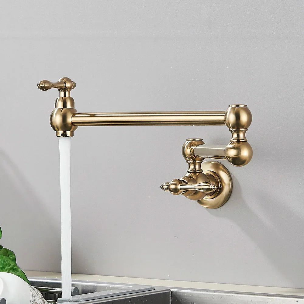Wall-Mount Kitchen Faucet 360° Swivel Space-Saving Solid Brass