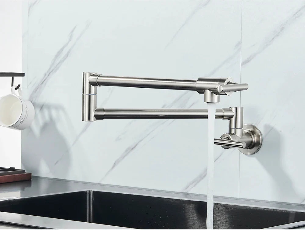 Wall-Mount Kitchen Faucet 360° Swivel Space-Saving Solid Brass