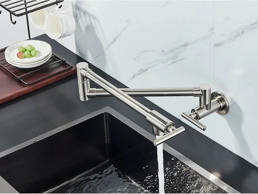 Wall-Mount Kitchen Faucet 360° Swivel Space-Saving Solid Brass