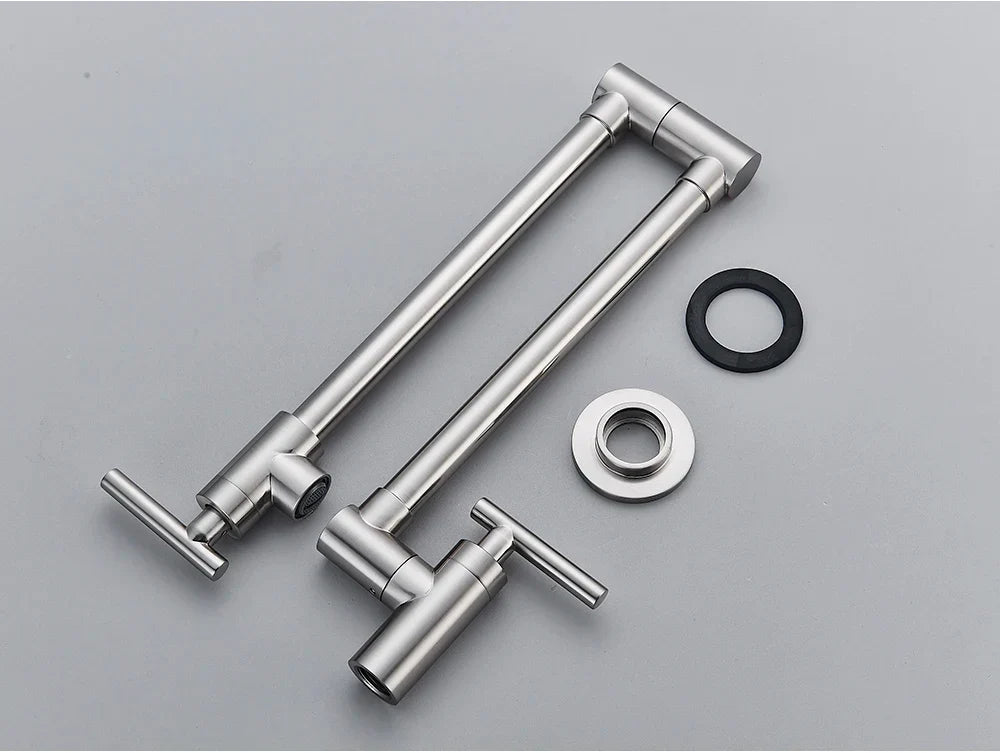 Wall-Mount Kitchen Faucet 360° Swivel Space-Saving Solid Brass