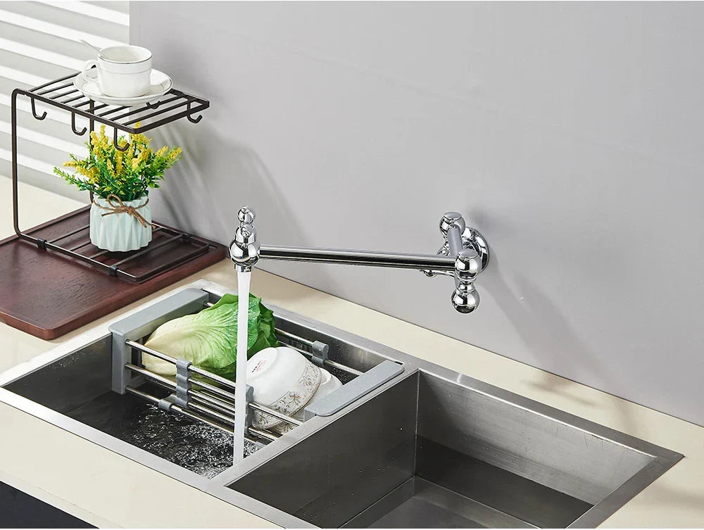Wall-Mount Kitchen Faucet 360° Swivel Space-Saving Solid Brass