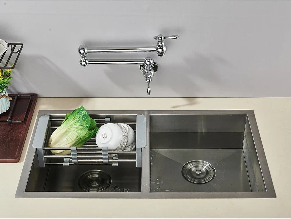 Wall-Mount Kitchen Faucet 360° Swivel Space-Saving Solid Brass