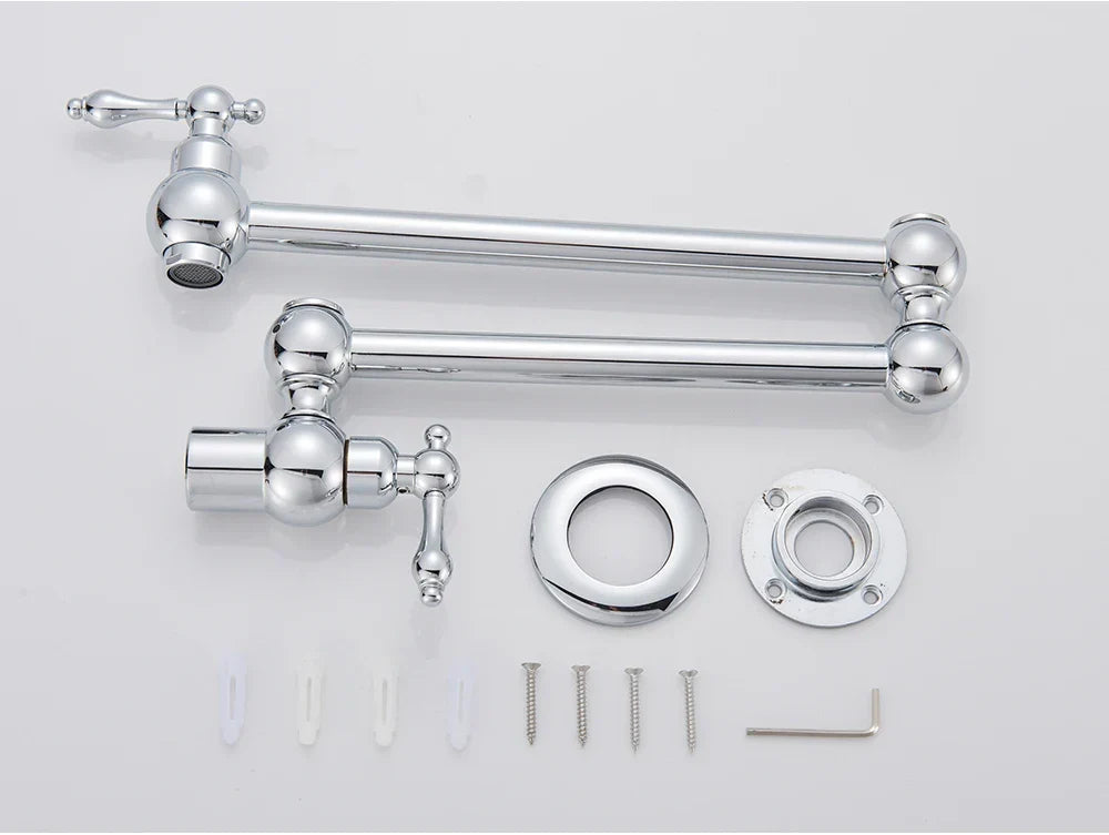 Wall-Mount Kitchen Faucet 360° Swivel Space-Saving Solid Brass