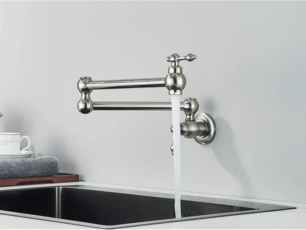 Wall-Mount Kitchen Faucet 360° Swivel Space-Saving Solid Brass