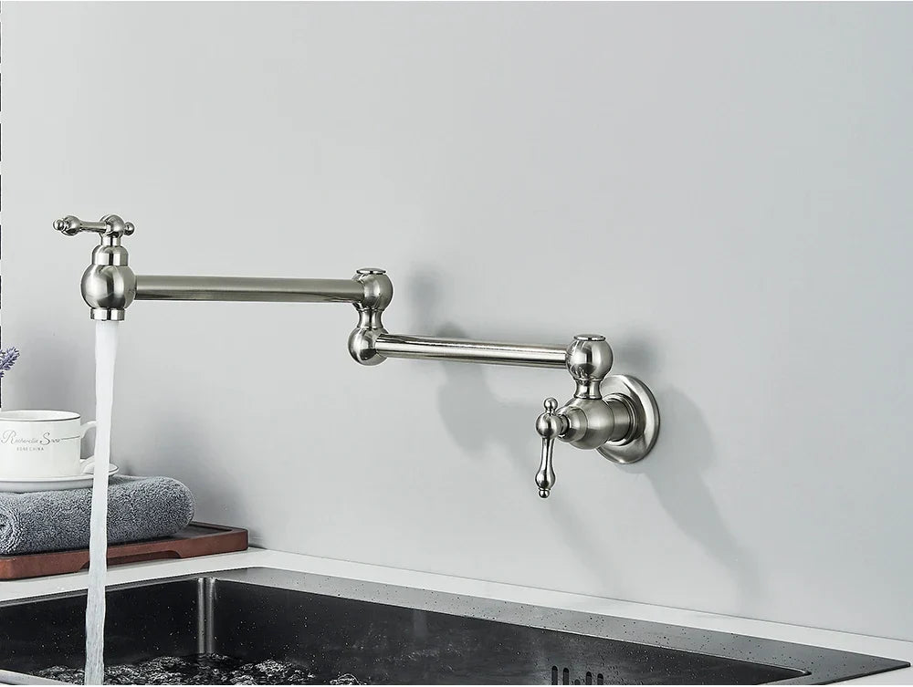 Wall-Mount Kitchen Faucet 360° Swivel Space-Saving Solid Brass