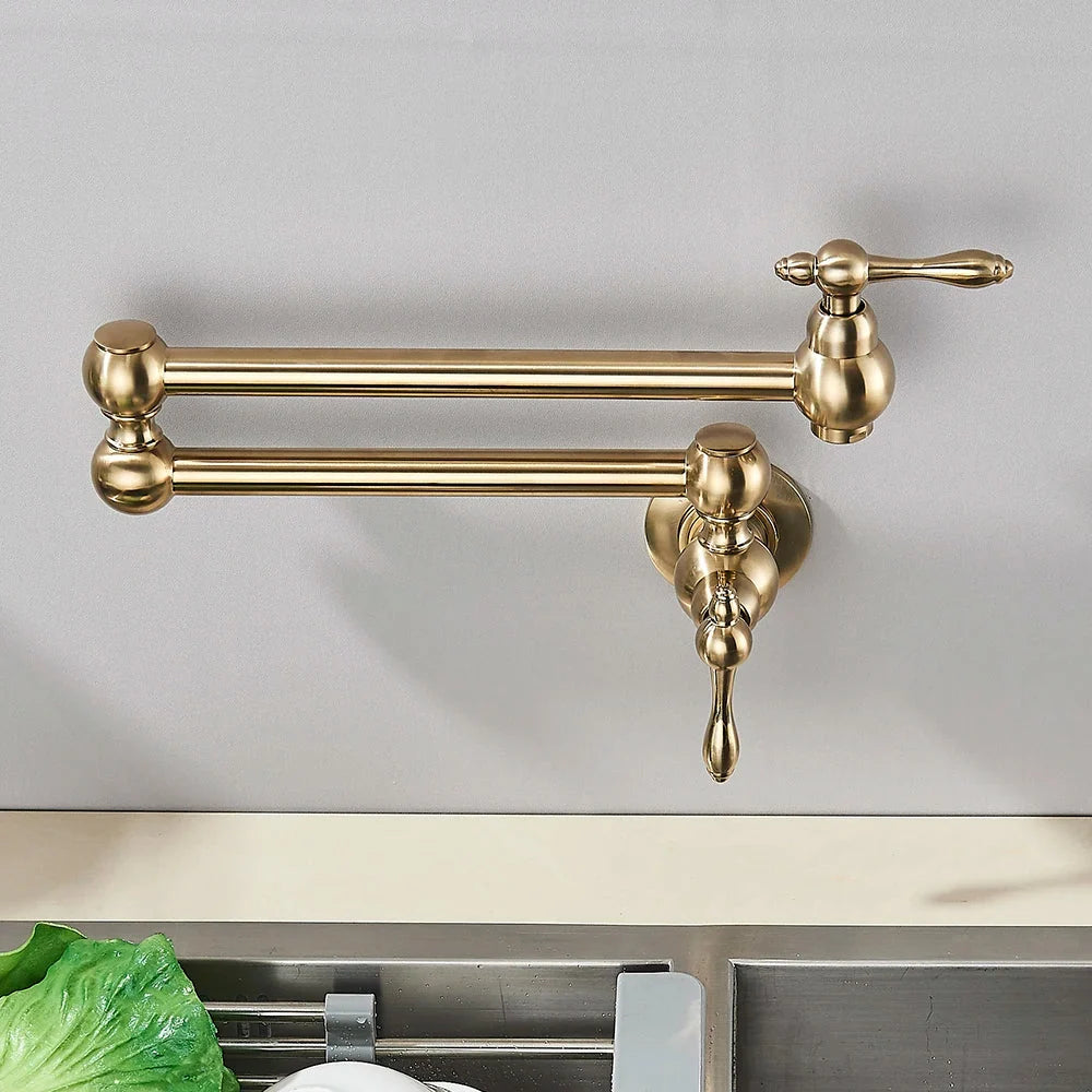 Wall-Mount Kitchen Faucet 360° Swivel Space-Saving Solid Brass