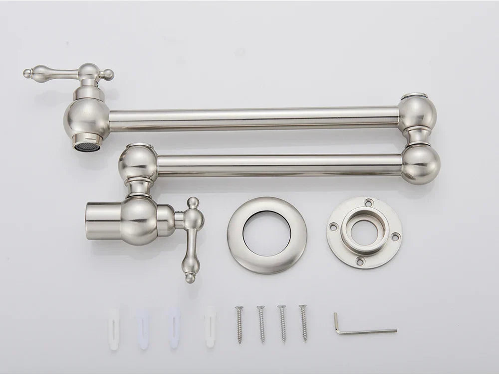 Wall-Mount Kitchen Faucet 360° Swivel Space-Saving Solid Brass