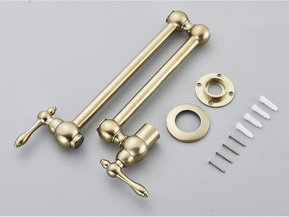Wall-Mount Kitchen Faucet 360° Swivel Space-Saving Solid Brass