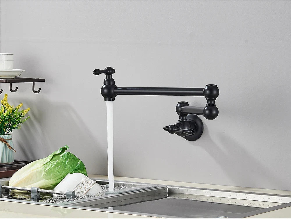 Wall-Mount Kitchen Faucet 360° Swivel Space-Saving Solid Brass
