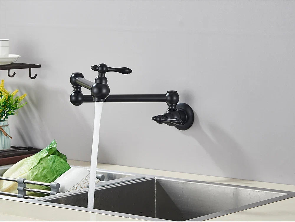 Wall-Mount Kitchen Faucet 360° Swivel Space-Saving Solid Brass