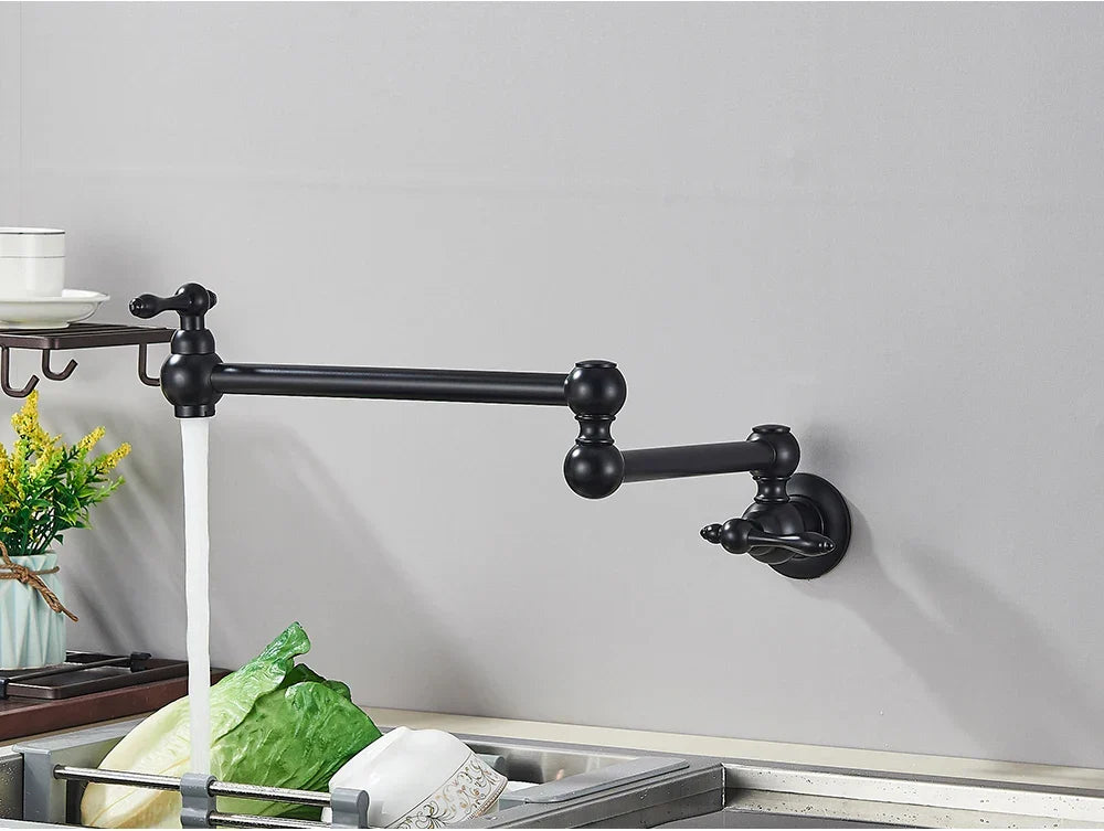 Wall-Mount Kitchen Faucet 360° Swivel Space-Saving Solid Brass