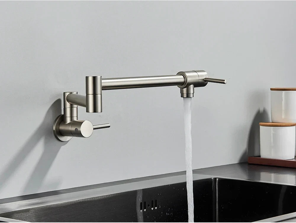 Wall-Mount Kitchen Faucet 360° Swivel Space-Saving Solid Brass