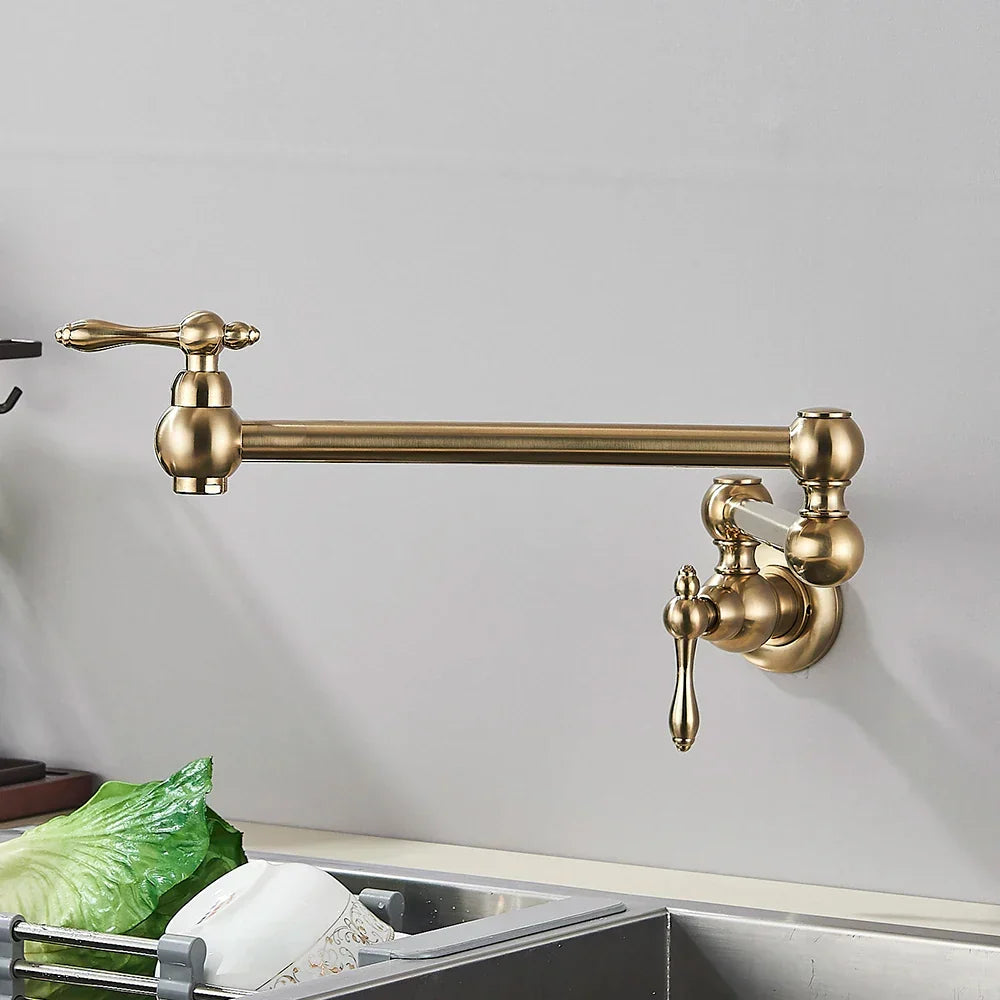 Wall-Mount Kitchen Faucet 360° Swivel Space-Saving Solid Brass
