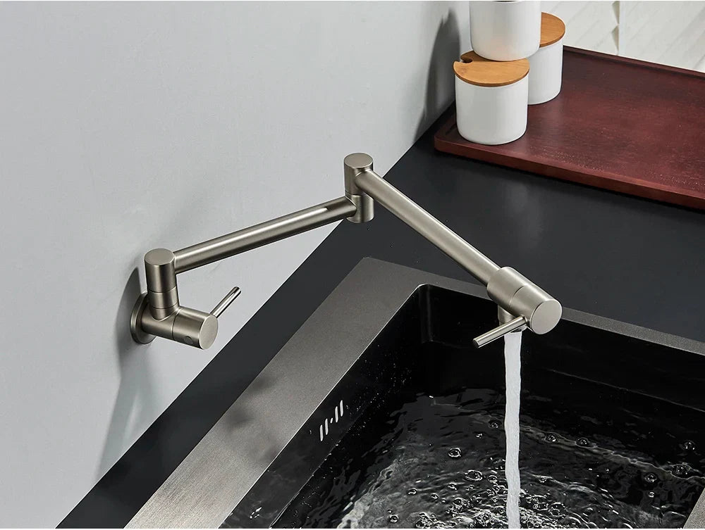 Wall-Mount Kitchen Faucet 360° Swivel Space-Saving Solid Brass