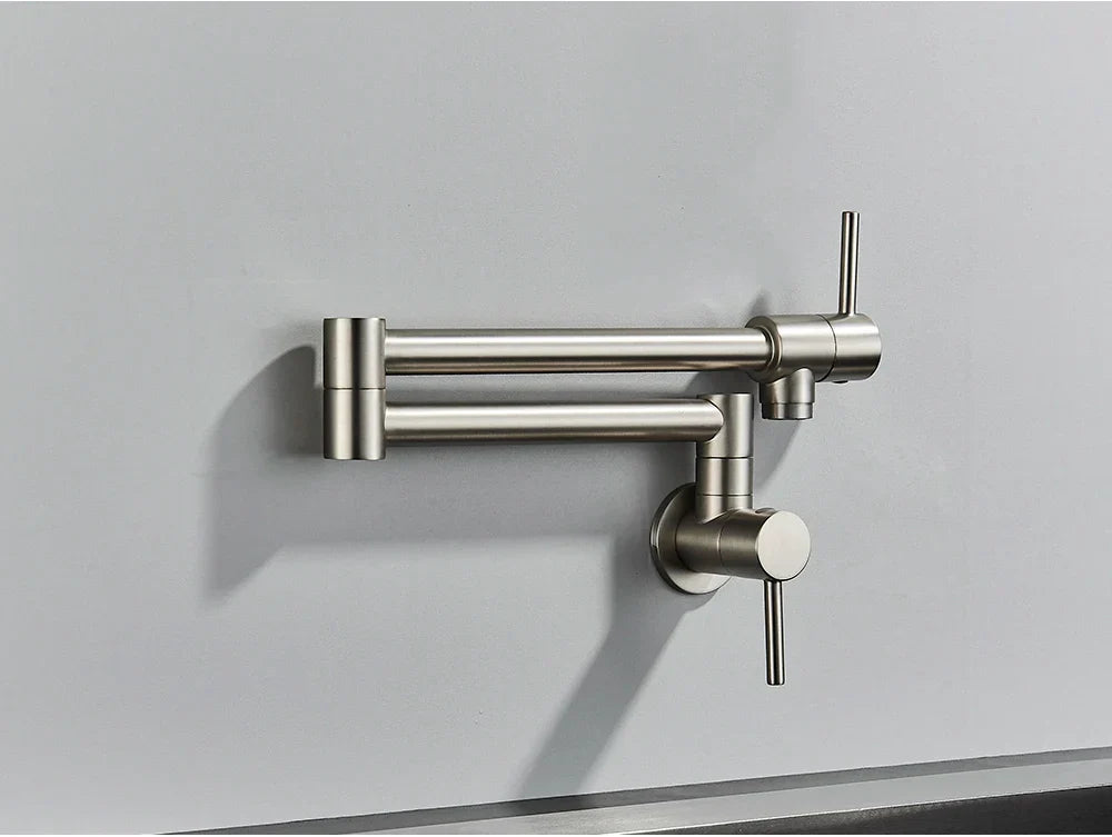 Wall-Mount Kitchen Faucet 360° Swivel Space-Saving Solid Brass