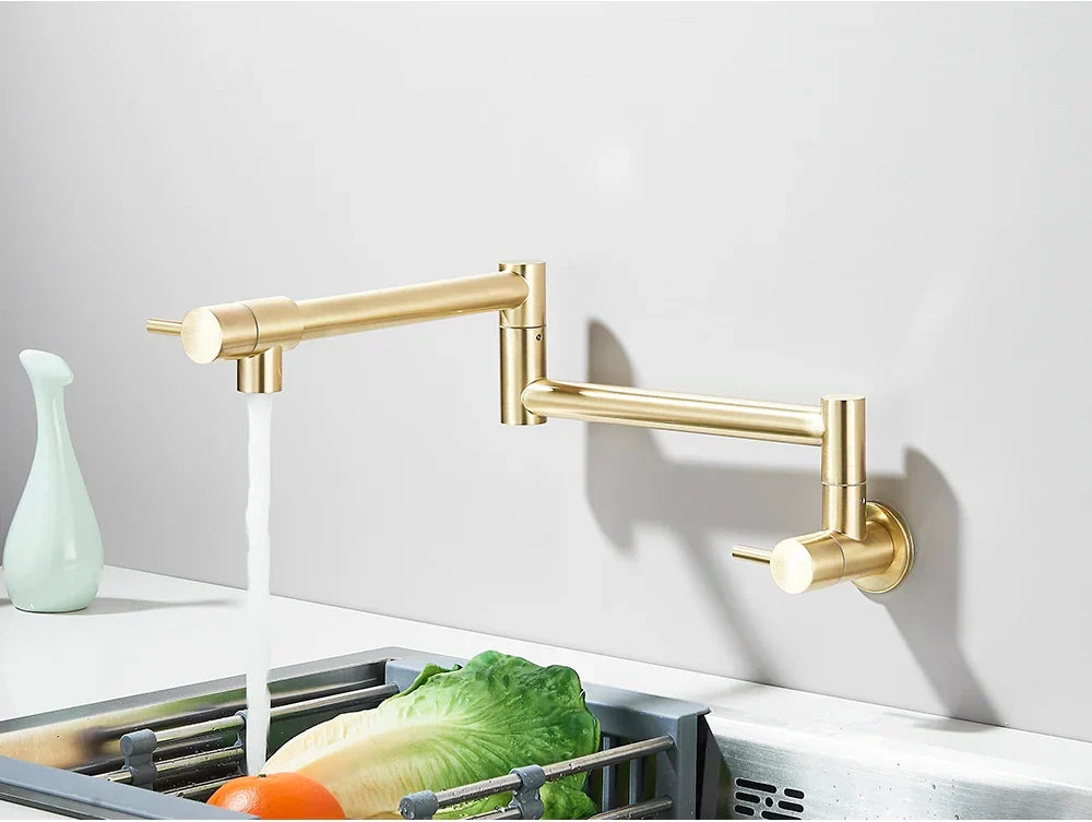 Wall-Mount Kitchen Faucet 360° Swivel Space-Saving Solid Brass