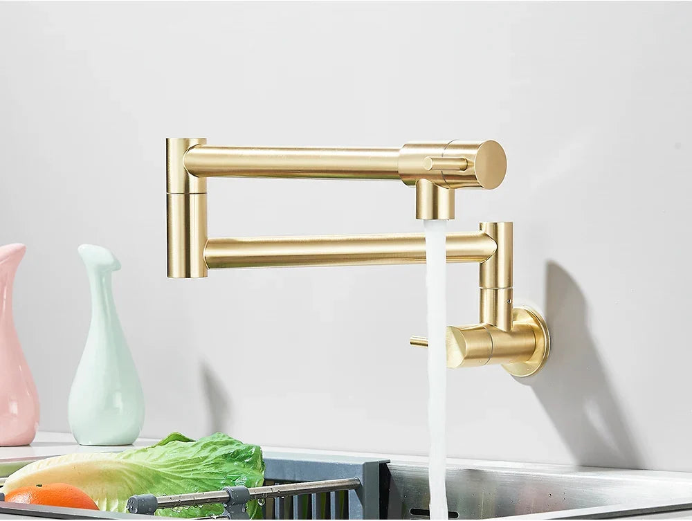 Wall-Mount Kitchen Faucet 360° Swivel Space-Saving Solid Brass