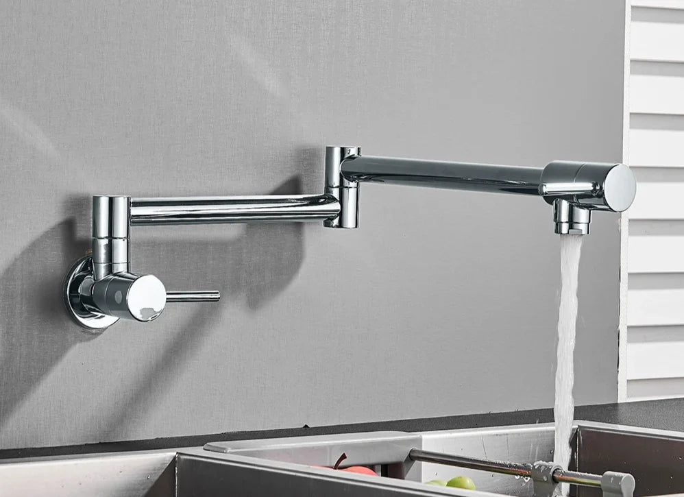 Wall-Mount Kitchen Faucet 360° Swivel Space-Saving Solid Brass