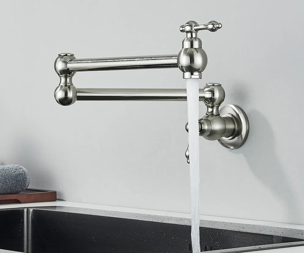Wall-Mount Kitchen Faucet 360° Swivel Space-Saving Solid Brass